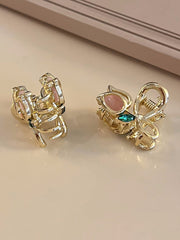 2pcs Women's Rhinestone Detail Flower Shaped Fashion Mini Hair Claw For Daily Use Cute