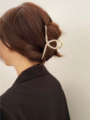 1pc Personalized Elegant Women's Metal Hair Claw Clip With Faux Pearl