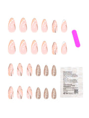 24pcs Short Almond Shaped Gold Stripe Glitter Press On Nails