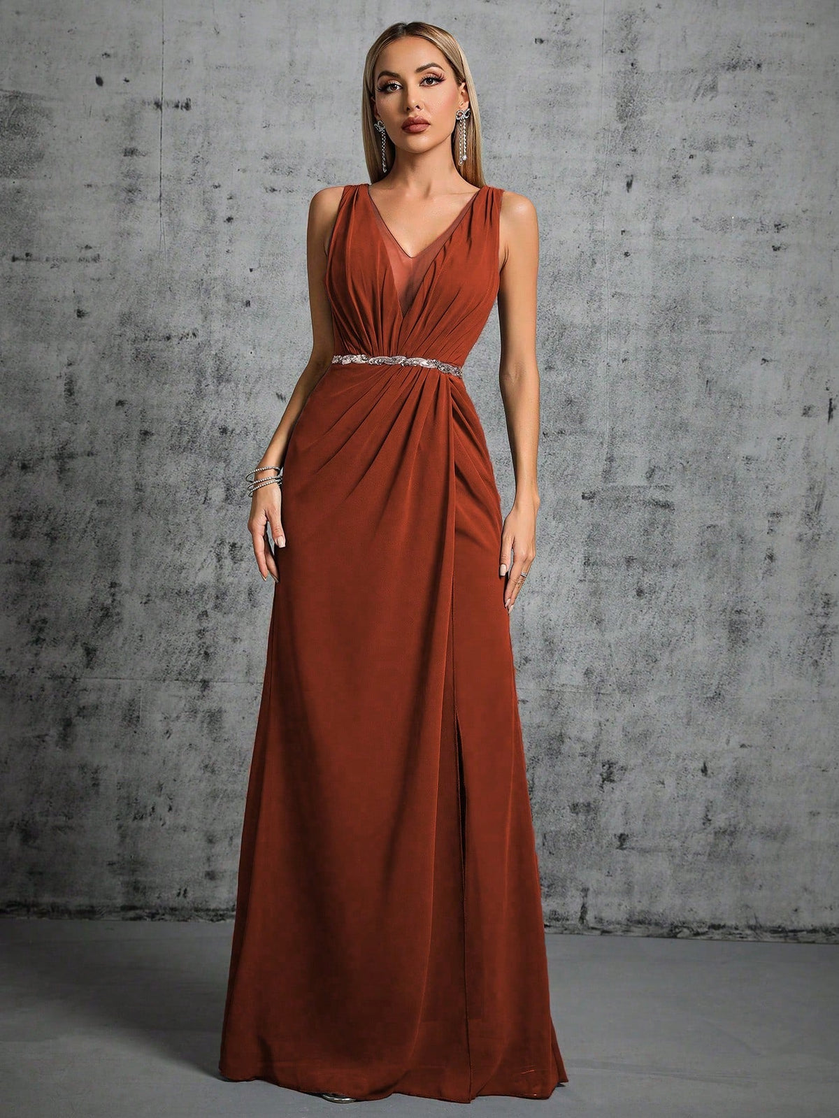 Contrast Sequin Split Thigh Bridesmaid Dress