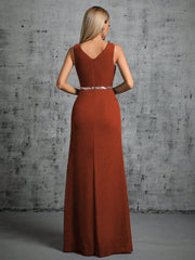 Contrast Sequin Split Thigh Bridesmaid Dress
