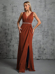 Contrast Sequin Split Thigh Bridesmaid Dress