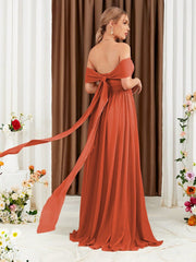 Off Shoulder Ruched Chiffon Bridesmaid Dress