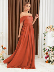 Off Shoulder Ruched Chiffon Bridesmaid Dress