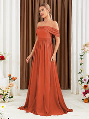 Off Shoulder Ruched Chiffon Bridesmaid Dress