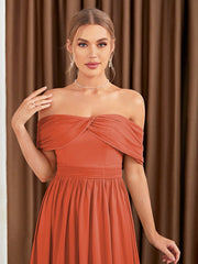 Off Shoulder Ruched Chiffon Bridesmaid Dress