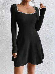 Pearls Beaded Trim Sweater Dress