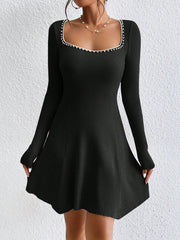 Pearls Beaded Trim Sweater Dress