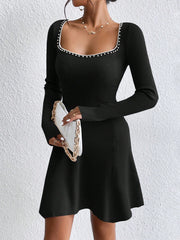 Pearls Beaded Trim Sweater Dress