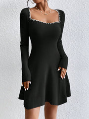 Pearls Beaded Trim Sweater Dress