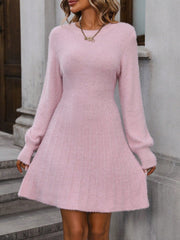 Solid Fluffy Knit Sweater Dress