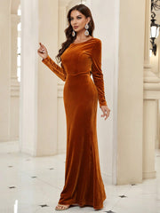 Boat Neck Velvet Bridesmaid Dress