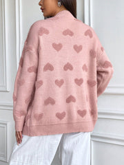 Heart Pattern Drop Shoulder Cardigan