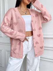 Heart Pattern Drop Shoulder Cardigan