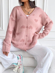 Heart Pattern Drop Shoulder Cardigan