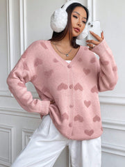 Heart Pattern Drop Shoulder Cardigan