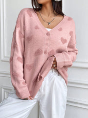 Heart Pattern Drop Shoulder Cardigan