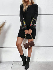 Floral Embroidery Drop Shoulder Sweater Dress