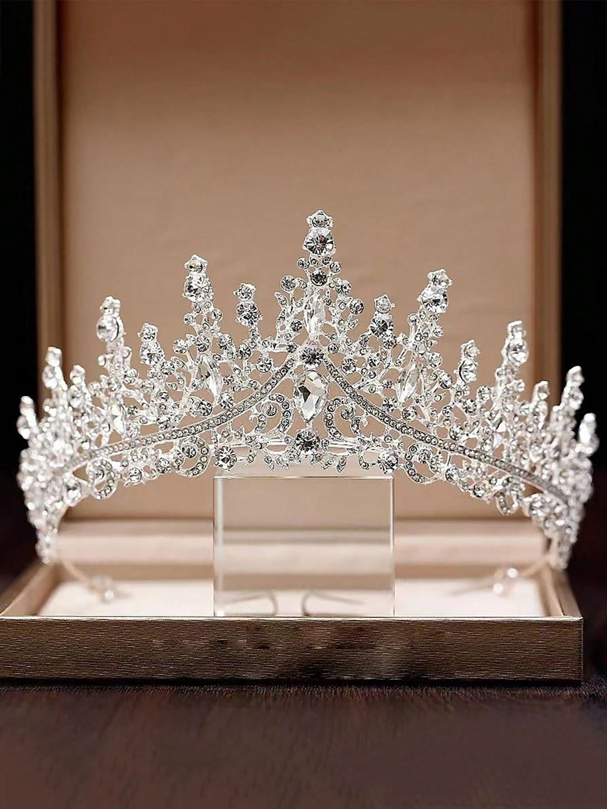 1pc Rhinestone Decor Alloy & Crystal Glass Bridal Crown For Wedding Royal Tiaras
