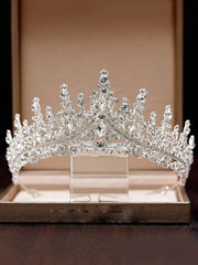 1pc Rhinestone Decor Alloy & Crystal Glass Bridal Crown For Wedding Royal Tiaras