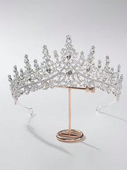 1pc Rhinestone Decor Alloy & Crystal Glass Bridal Crown For Wedding Royal Tiaras