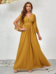 Plunging Neck Split Sleeve Bridesmaid Dress