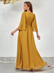 Plunging Neck Split Sleeve Bridesmaid Dress