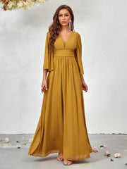 Plunging Neck Split Sleeve Bridesmaid Dress