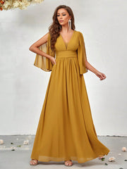 Plunging Neck Split Sleeve Bridesmaid Dress