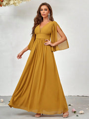 Plunging Neck Split Sleeve Bridesmaid Dress