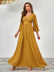 Plunging Neck Split Sleeve Bridesmaid Dress