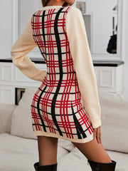 Plaid Pattern Sweater Dress