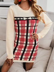 Plaid Pattern Sweater Dress