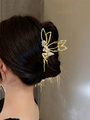 1pc Golden Alloy Fairy Dress-Up Hair Claw Clip For Women, Suitable For Daily Use Party Butterfly