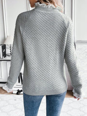 Frill Trim Mock Neck Raglan Sleeve Sweater