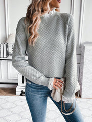 Frill Trim Mock Neck Raglan Sleeve Sweater