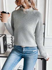 Frill Trim Mock Neck Raglan Sleeve Sweater