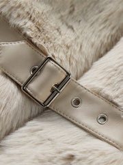 Buckle Detail Fuzzy Coat