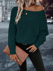 Solid Batwing Sleeve Pointelle Knit Sweater