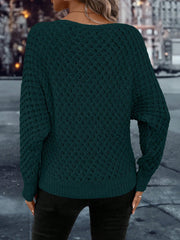 Solid Batwing Sleeve Pointelle Knit Sweater