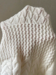 One Shoulder Asymmetrical Hem Cable Knit Sweater