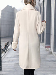 Lapel Neck Fuzzy Cuff Double Button Overcoat