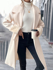 Lapel Neck Fuzzy Cuff Double Button Overcoat