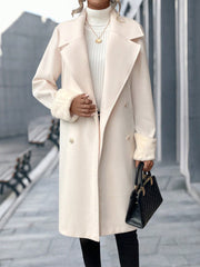 Lapel Neck Fuzzy Cuff Double Button Overcoat