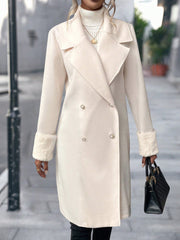 Lapel Neck Fuzzy Cuff Double Button Overcoat