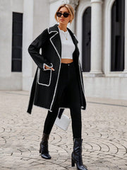 Contrast Binding Lapel Neck Belted Overcoat