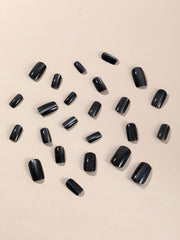 24pcs Black Crystal Cat Eye Nails Square Glitter False Nails