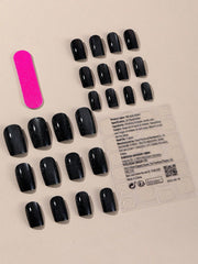 24pcs Black Crystal Cat Eye Nails Square Glitter False Nails
