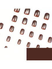 24pcs/Box Square Short Brown Cat Eye Design False Nails Press On Nails Nail Supplies