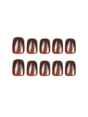 24pcs/Box Square Short Brown Cat Eye Design False Nails Press On Nails Nail Supplies